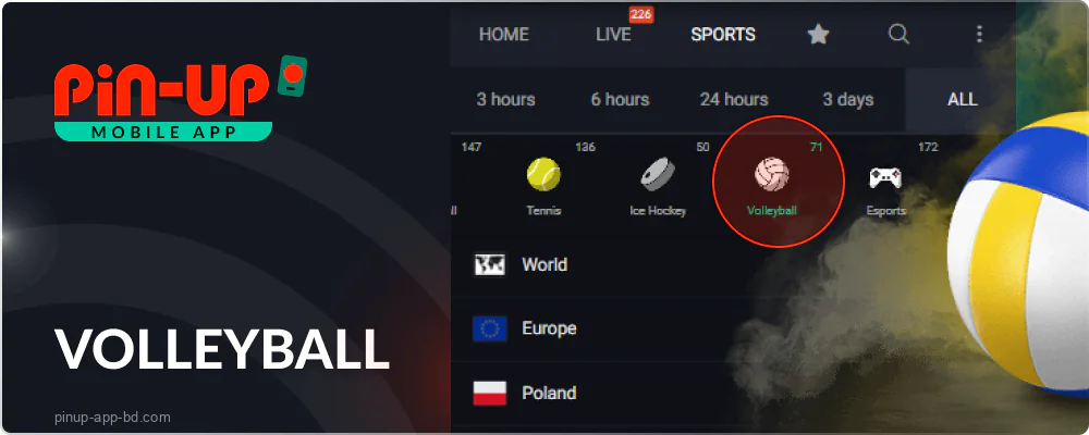 Volleyball betting on the Pin Up app