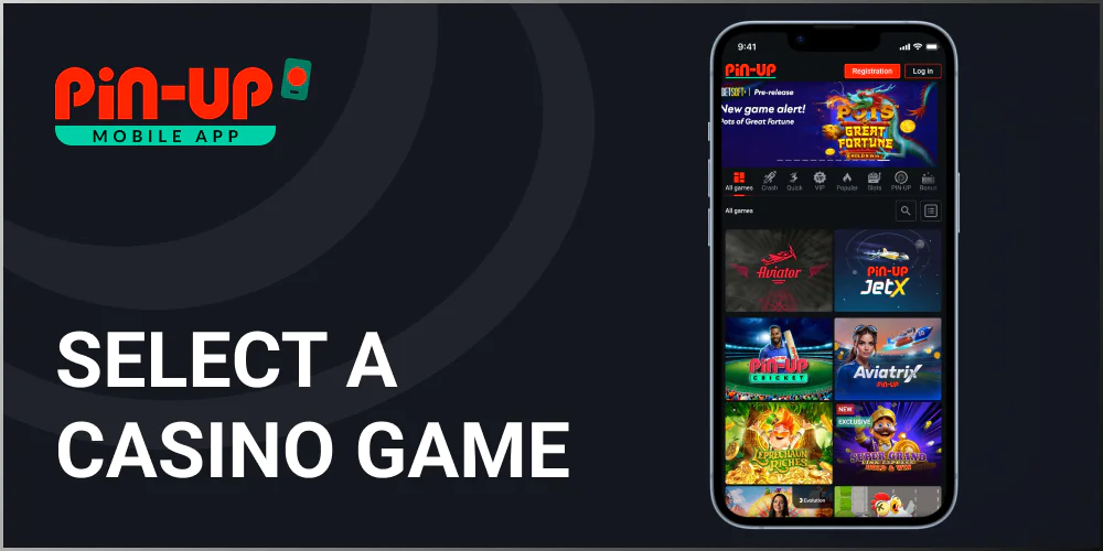 Choose a category of casino games in Pin Up Casino